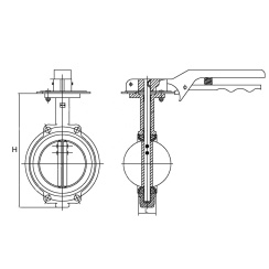 Затвор поворотный дисковый межфланцевый ПА 342.150.16-02  с рукояткой DN 150 мм PN 16 кгс/см2